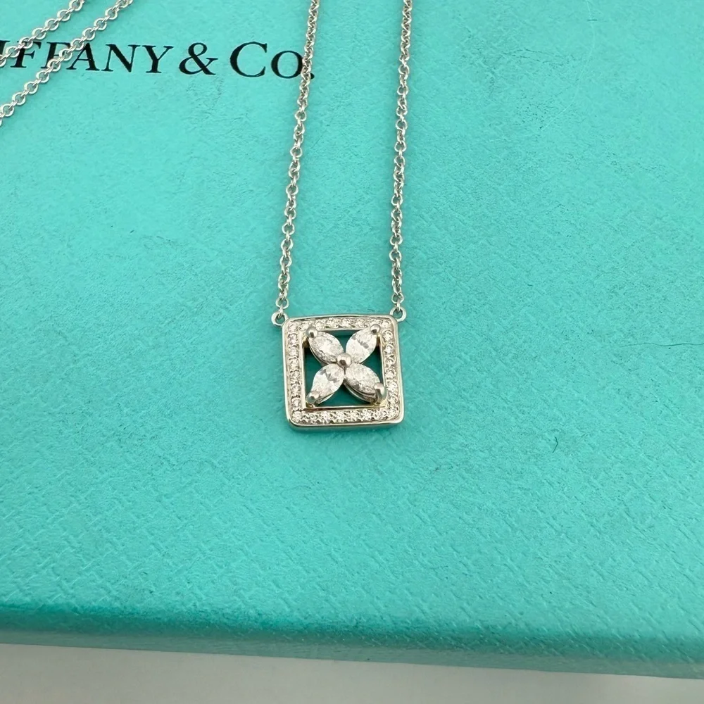 Tiffany & Co. Diamond Victoria Square Outline Pendant 16